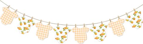 Orange Themed Baby Shower Bunting Banner Orange Checkered Onesie Garland with Wooden Clips for Citrus First Birthday, Sweet One Party Decorations in Saudi Arabia