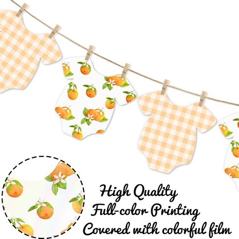 Orange Themed Baby Shower Bunting Banner Orange Checkered Onesie Garland with Wooden Clips for Citrus First Birthday, Sweet One Party Decorations in Saudi Arabia