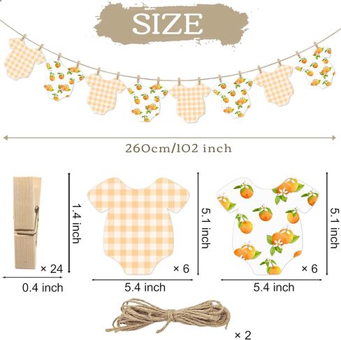 Orange Themed Baby Shower Bunting Banner Orange Checkered Onesie Garland with Wooden Clips for Citrus First Birthday, Sweet One Party Decorations in Saudi Arabia