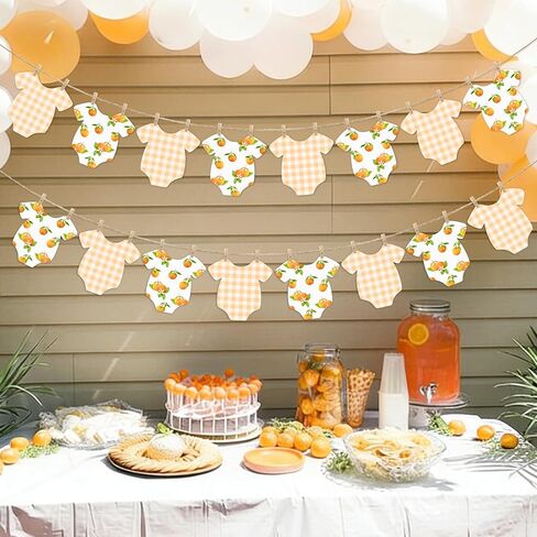 Orange Themed Baby Shower Bunting Banner Orange Checkered Onesie Garland with Wooden Clips for Citrus First Birthday, Sweet One Party Decorations in Saudi Arabia