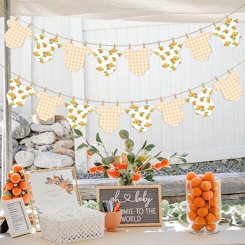Orange Themed Baby Shower Bunting Banner Orange Checkered Onesie Garland with Wooden Clips for Citrus First Birthday, Sweet One Party Decorations in Saudi Arabia