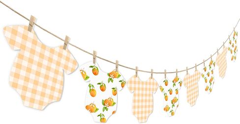 Orange Themed Baby Shower Bunting Banner Orange Checkered Onesie Garland with Wooden Clips for Citrus First Birthday, Sweet One Party Decorations in Saudi Arabia