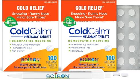 Boiron ColdCalm Tabs - 100 Count (Pack of 2) Bundle with Pen for Relief of Common Cold Symptoms Such as Sneezing, Runny Nose, Sore Throat, and Nasal Congestion - Non-Drowsy Cold Calm Meltaway Tablets in Saudi Arabia