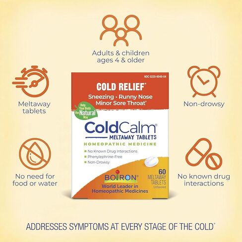 Boiron ColdCalm Tabs - 100 Count (Pack of 2) Bundle with Pen for Relief of Common Cold Symptoms Such as Sneezing, Runny Nose, Sore Throat, and Nasal Congestion - Non-Drowsy Cold Calm Meltaway Tablets in Saudi Arabia