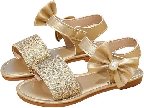 GORGLITTER Girl's Cute Flat Sandals Bow Sparkly Metallic Sequin Ankle Strap Dress Summer Wedding Beach 2026 Shoes in Kuwait