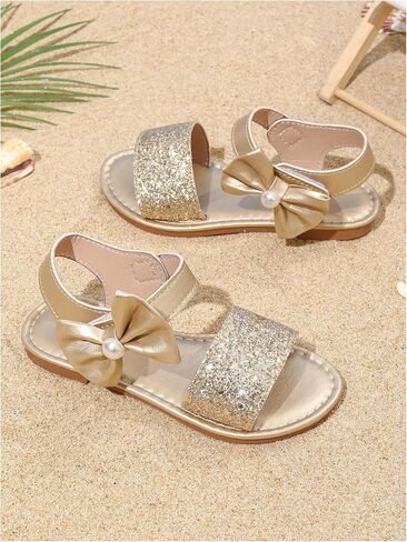 GORGLITTER Girl's Cute Flat Sandals Bow Sparkly Metallic Sequin Ankle Strap Dress Summer Wedding Beach 2026 Shoes in Kuwait