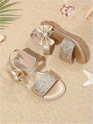 GORGLITTER Girl's Cute Flat Sandals Bow Sparkly Metallic Sequin Ankle Strap Dress Summer Wedding Beach 2026 Shoes in Kuwait