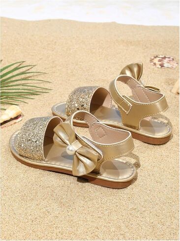 GORGLITTER Girl's Cute Flat Sandals Bow Sparkly Metallic Sequin Ankle Strap Dress Summer Wedding Beach 2026 Shoes in Kuwait