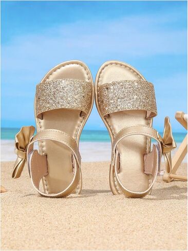 GORGLITTER Girl's Cute Flat Sandals Bow Sparkly Metallic Sequin Ankle Strap Dress Summer Wedding Beach 2026 Shoes in Kuwait