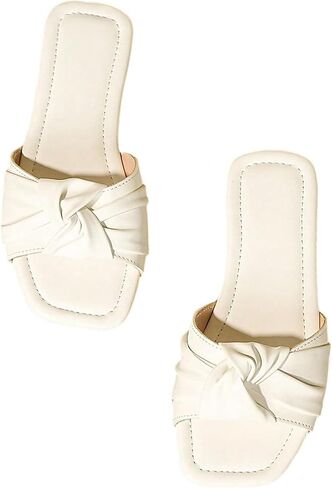 GORGLITTER Girl's Slip On Dress Sandals Square Open Toe Leather Slides Summer Elegant Dressy Flat Sandals in Saudi Arabia