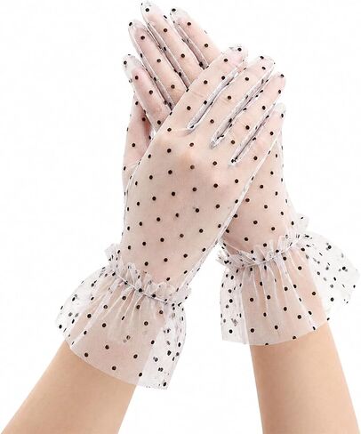 Black Lace Gloves For Women，Tea Party Dress Polka Dot Glove For Wedding Accessories Sun Protection Halloween in Saudi Arabia