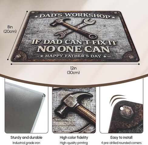 Funny Father‘s Day Gifts – 8x12'' Personalized Vintage Metal Sign, Best Gift Ideas for Dad, Husband, Grandpa, Stepdad – Retro Wall Decor for Man Cave, Garage, Workshop – Unique Gift from Daughter, Son, Wife in Saudi Arabia