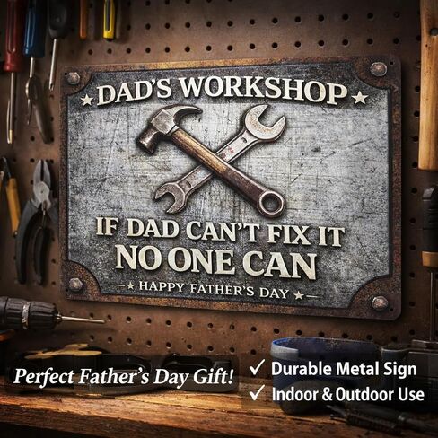 Funny Father‘s Day Gifts – 8x12'' Personalized Vintage Metal Sign, Best Gift Ideas for Dad, Husband, Grandpa, Stepdad – Retro Wall Decor for Man Cave, Garage, Workshop – Unique Gift from Daughter, Son, Wife in Saudi Arabia