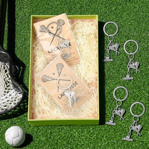 Tondiamo 24 Lacrosse Gift Include Sliver Lacrosse Keychains and Cards with Opp Bags Custom Jewelry Gift for Boy Senior in Kuwait