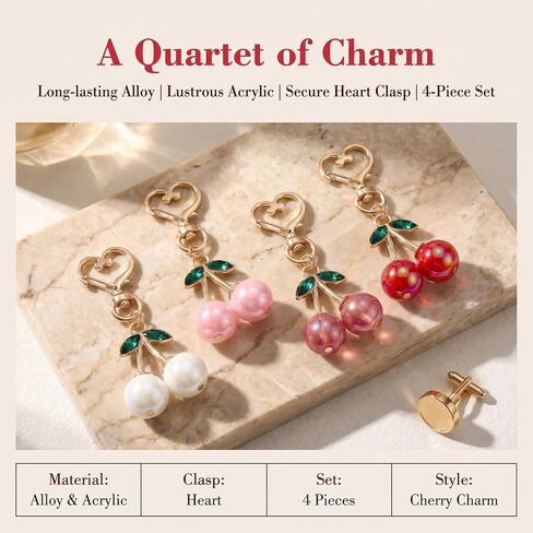 4 PCS Cherry Bag Charms for Women - Resin Purse Charms, Fashion Keychain Accessories for Handbag Backpack Wallet Bag in Kuwait