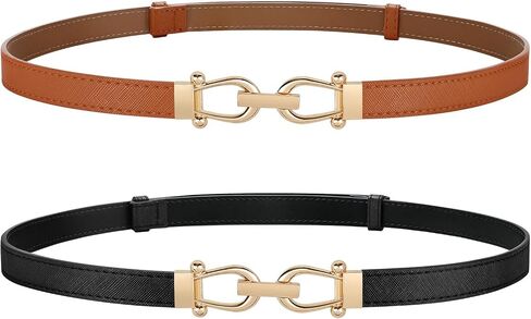JASGOOD 2 Pack Thin Belts for Women Fashion Skinny Leather Waist Belts for Jeans Pants Dresses with Gold Buckle in Saudi Arabia