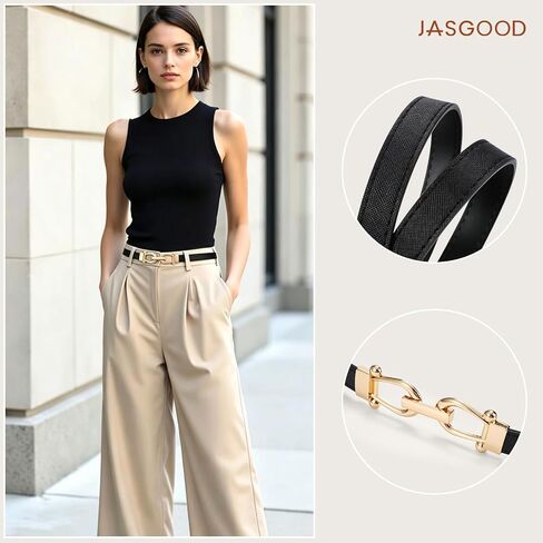 JASGOOD 2 حزمة من الأحزمة الرفيعة للنساء أحزمة الخصر الجلدية النحيفة الأنيقة لفساتين الجينز والسراويل مع مشبك ذهبي in Kuwait