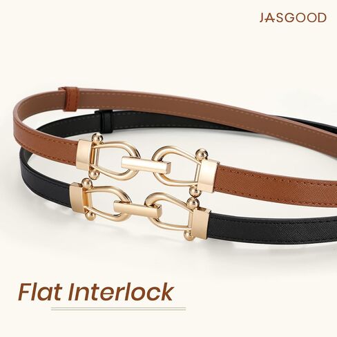JASGOOD 2 حزمة من الأحزمة الرفيعة للنساء أحزمة الخصر الجلدية النحيفة الأنيقة لفساتين الجينز والسراويل مع مشبك ذهبي in Kuwait