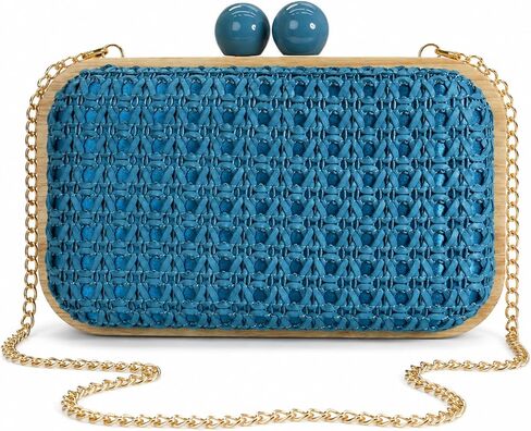 Women Straw Clutch Purse, Woven Evening Bag, Summer Beach Wedding Handbag with Detachable Chain Strap in Saudi Arabia