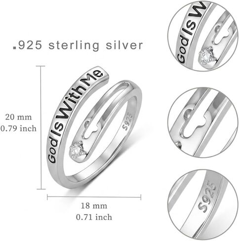 Lab Grown Diamond God Is With Me Ring Size 7 for Women, 925 Sterling Silver Lab Diamond Inspirational Ring Open Band Religious Faith Jewelry Gift in Kuwait