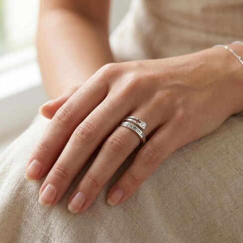 Lab Grown Diamond God Is With Me Ring Size 7 for Women, 925 Sterling Silver Lab Diamond Inspirational Ring Open Band Religious Faith Jewelry Gift in Kuwait