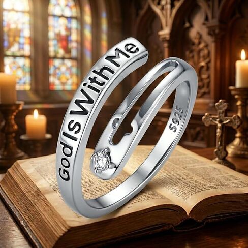 Lab Grown Diamond God Is With Me Ring Size 7 for Women, 925 Sterling Silver Lab Diamond Inspirational Ring Open Band Religious Faith Jewelry Gift in Kuwait