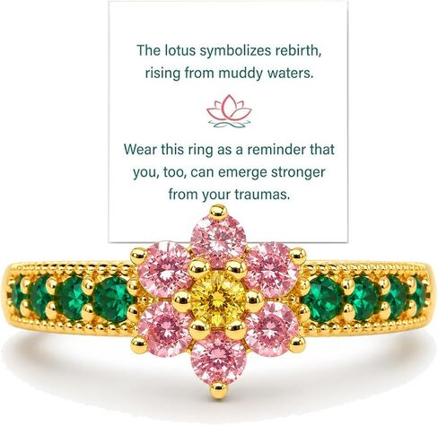 Lotus Ring For Women, No Mud No Lotus Dainty Flower Rings High Polish Zircon Inlaid Empowering Jewelry Gift in Kuwait