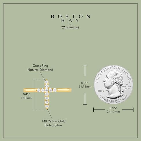 Boston Bay Simple White Diamond Religious Cross .925 Sterling Silver Ring Collection in Kuwait