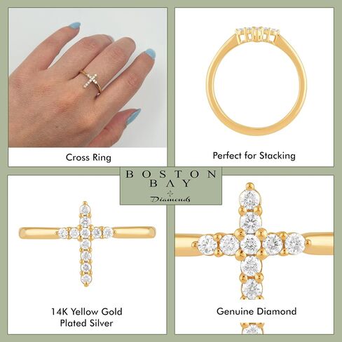 Boston Bay Simple White Diamond Religious Cross .925 Sterling Silver Ring Collection in Kuwait