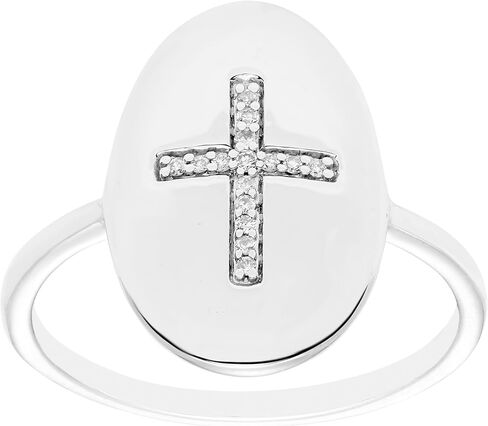 Boston Bay Simple White Diamond Religious Cross .925 Sterling Silver Ring Collection in Kuwait