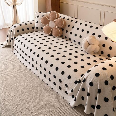 Couch Cover, Throw Blanket Soft Sofa Protector, Machine Wshable Flannel Sofa Slipcovers, Bedroom Living Room,White Polka Dots,71"x118.1" in Kuwait