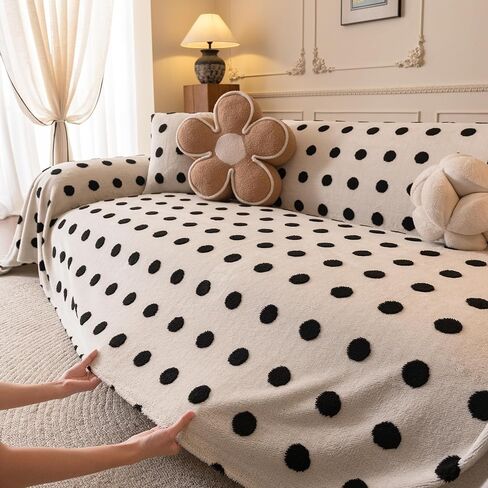 Couch Cover, Throw Blanket Soft Sofa Protector, Machine Wshable Flannel Sofa Slipcovers, Bedroom Living Room,White Polka Dots,71"x118.1" in Kuwait