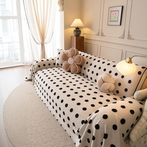 Couch Cover, Throw Blanket Soft Sofa Protector, Machine Wshable Flannel Sofa Slipcovers, Bedroom Living Room,White Polka Dots,71"x118.1" in Kuwait