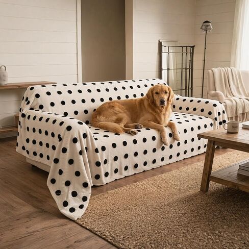 Couch Cover, Throw Blanket Soft Sofa Protector, Machine Wshable Flannel Sofa Slipcovers, Bedroom Living Room,White Polka Dots,71"x118.1" in Kuwait