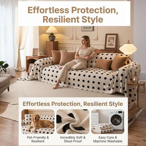 Couch Cover, Throw Blanket Soft Sofa Protector, Machine Wshable Flannel Sofa Slipcovers, Bedroom Living Room,White Polka Dots,71"x118.1" in Kuwait