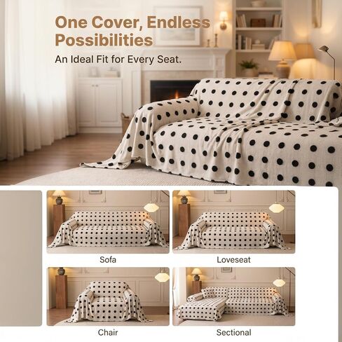 Couch Cover, Throw Blanket Soft Sofa Protector, Machine Wshable Flannel Sofa Slipcovers, Bedroom Living Room,White Polka Dots,71"x118.1" in Kuwait