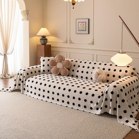 Couch Cover, Throw Blanket Soft Sofa Protector, Machine Wshable Flannel Sofa Slipcovers, Bedroom Living Room,White Polka Dots,71"x118.1" in Kuwait