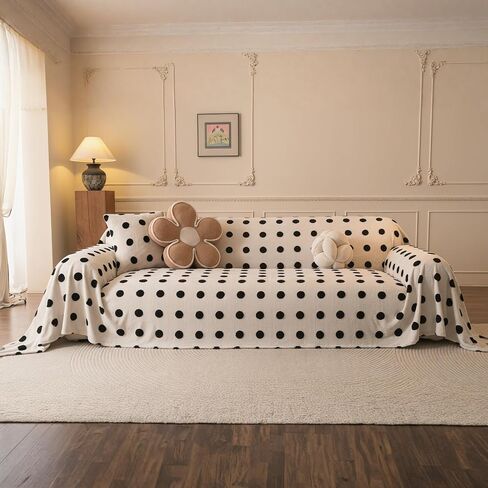 Couch Cover, Throw Blanket Soft Sofa Protector, Machine Wshable Flannel Sofa Slipcovers, Bedroom Living Room,White Polka Dots,71"x118.1" in Kuwait