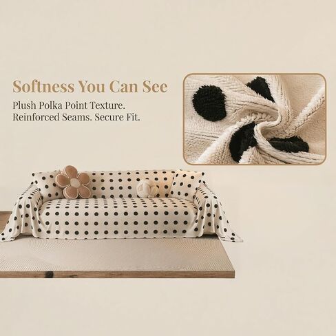 Couch Cover, Throw Blanket Soft Sofa Protector, Machine Wshable Flannel Sofa Slipcovers, Bedroom Living Room,White Polka Dots,71"x118.1" in Kuwait