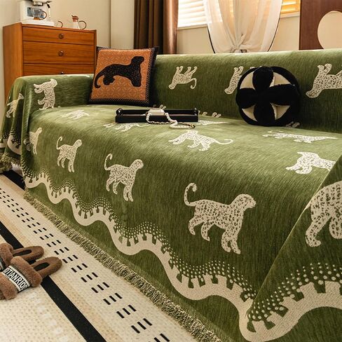 Chenille Sofa Cover for Home Office RV Cover Washable Couch Protector, Vintage Fringe Soft Couch Cover with Tassels, Washable Furniture Protector for Pets & Kids (Black, 71 * 150in) in Saudi Arabia