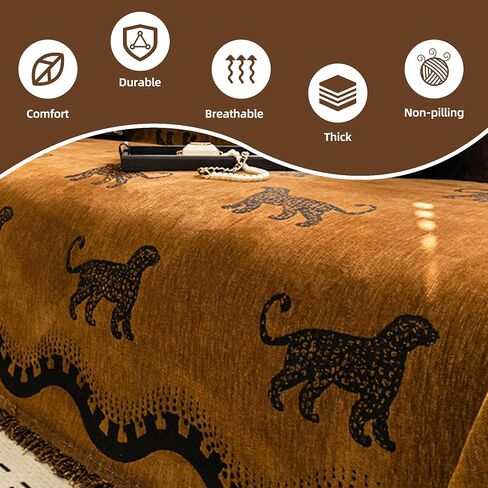 Chenille Sofa Cover for Home Office RV Cover Washable Couch Protector, Vintage Fringe Soft Couch Cover with Tassels, Washable Furniture Protector for Pets & Kids (Black, 71 * 150in) in Saudi Arabia