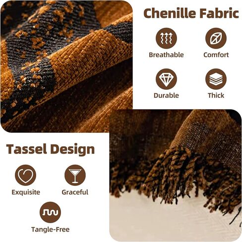 Chenille Sofa Cover for Home Office RV Cover Washable Couch Protector, Vintage Fringe Soft Couch Cover with Tassels, Washable Furniture Protector for Pets & Kids (Black, 71 * 150in) in Saudi Arabia