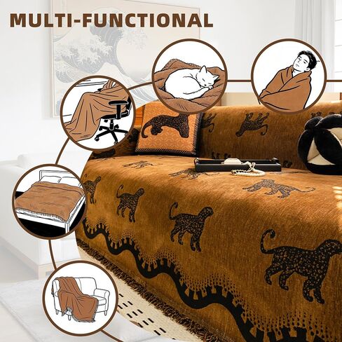 Chenille Sofa Cover for Home Office RV Cover Washable Couch Protector, Vintage Fringe Soft Couch Cover with Tassels, Washable Furniture Protector for Pets & Kids (Black, 71 * 150in) in Saudi Arabia