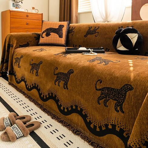Chenille Sofa Cover for Home Office RV Cover Washable Couch Protector, Vintage Fringe Soft Couch Cover with Tassels, Washable Furniture Protector for Pets & Kids (Black, 71 * 150in) in Saudi Arabia