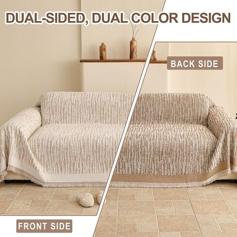 Couch Covers for Dogs 3 Cushion Reversible, Sofa Cover Washable, Loveseat Slipcovers for Pet, Furniture Protector for Sectional, Couch Cover Blanket, Wavy Stripe Chenille, Khaki, 71"x118" in Saudi Arabia