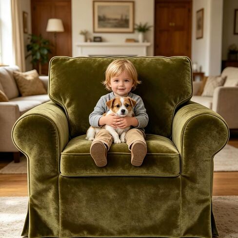 Velvet Pets Friendly Sofa Covers Custom Made Compatible for IKEA Ektorp Sofa Slipcovers, Machine Washable(Velvet Olive Green Ektorp Chair) in Kuwait