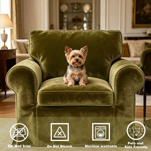 Velvet Pets Friendly Sofa Covers Custom Made Compatible for IKEA Ektorp Sofa Slipcovers, Machine Washable(Velvet Olive Green Ektorp Chair) in Kuwait