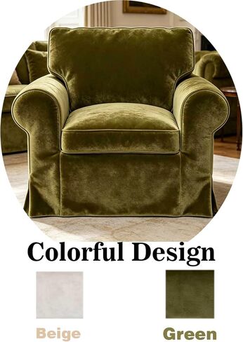 Velvet Pets Friendly Sofa Covers Custom Made Compatible for IKEA Ektorp Sofa Slipcovers, Machine Washable(Velvet Olive Green Ektorp Chair) in Kuwait