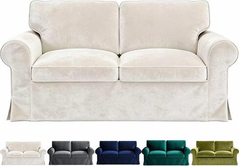 Velvet Pets Friendly Sofa Covers Custom Made Compatible for IKEA Ektorp Sofa Slipcovers, Machine Washable(Velvet Olive Green Ektorp Chair) in Kuwait