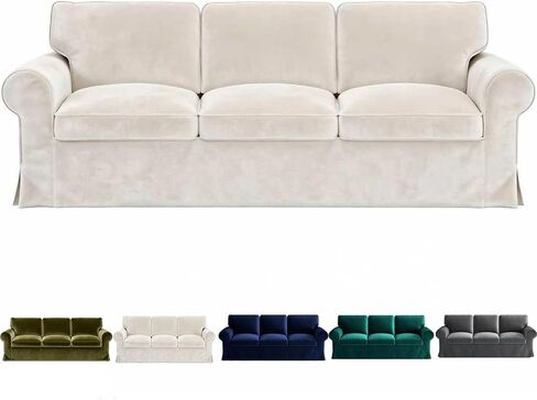 Velvet Pets Friendly Sofa Covers Custom Made Compatible for IKEA Ektorp Sofa Slipcovers, Machine Washable(Velvet Olive Green Ektorp Chair) in Kuwait